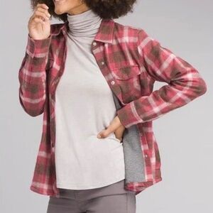 Prana Charley Plaid Flannel Shacket Button Up Shirt Womens Size XS Pink